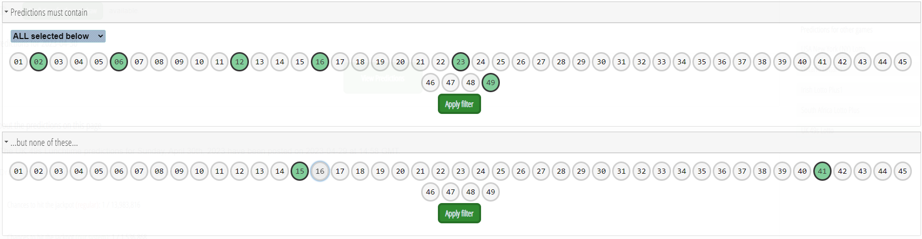 Prediction filtering - predictions must NOT contain