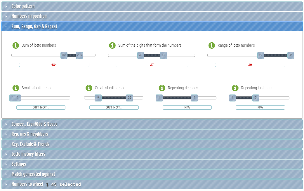 Number generator - Sum, Range, Gap & Repeat at the end of this filtering stage