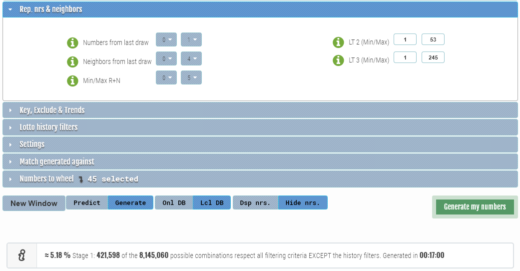 Number generator - Rep. nrs & neighbors filters