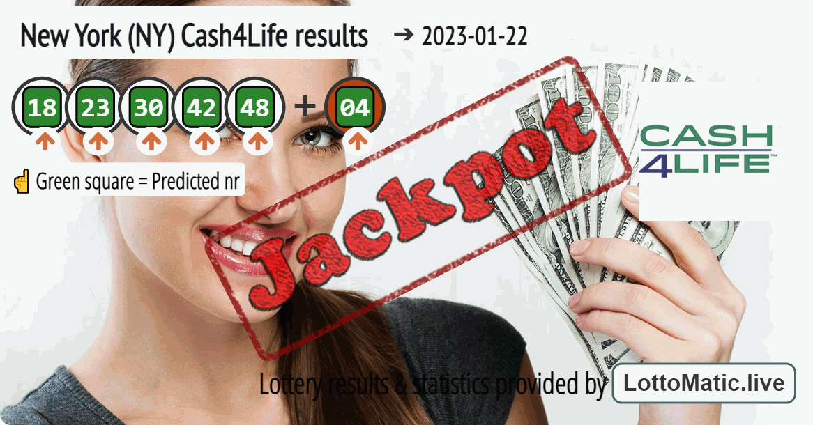 New York (NY) Cash4Life results drawn on 2023-01-22