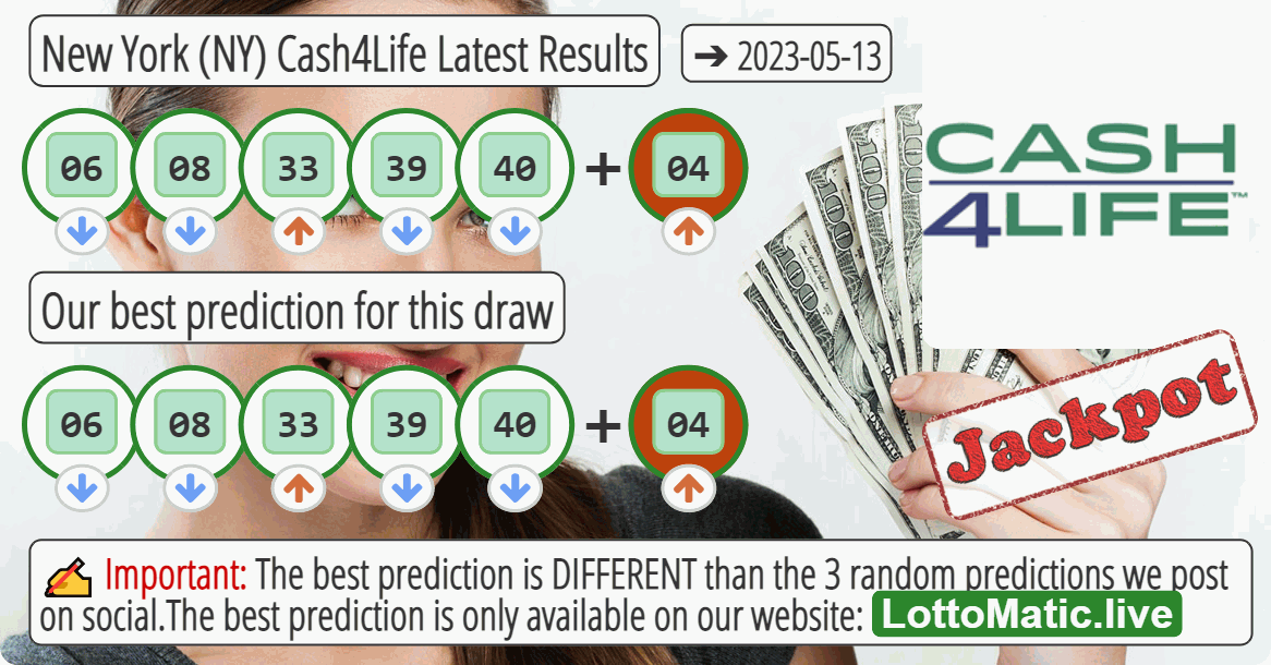 New York (NY) Cash4Life results drawn on 2023-05-13