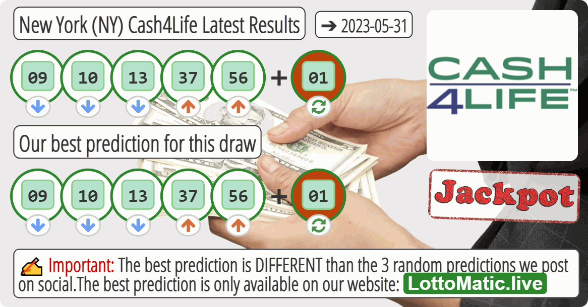 New York (NY) Cash4Life results drawn on 2023-05-31