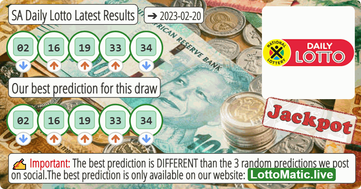 SA Daily Lotto results drawn on 2023-02-20