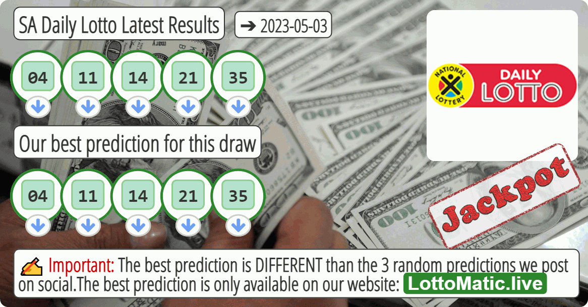 SA Daily Lotto results drawn on 2023-05-03