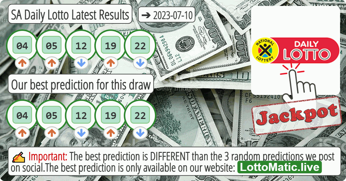 SA Daily Lotto results drawn on 2023-07-10