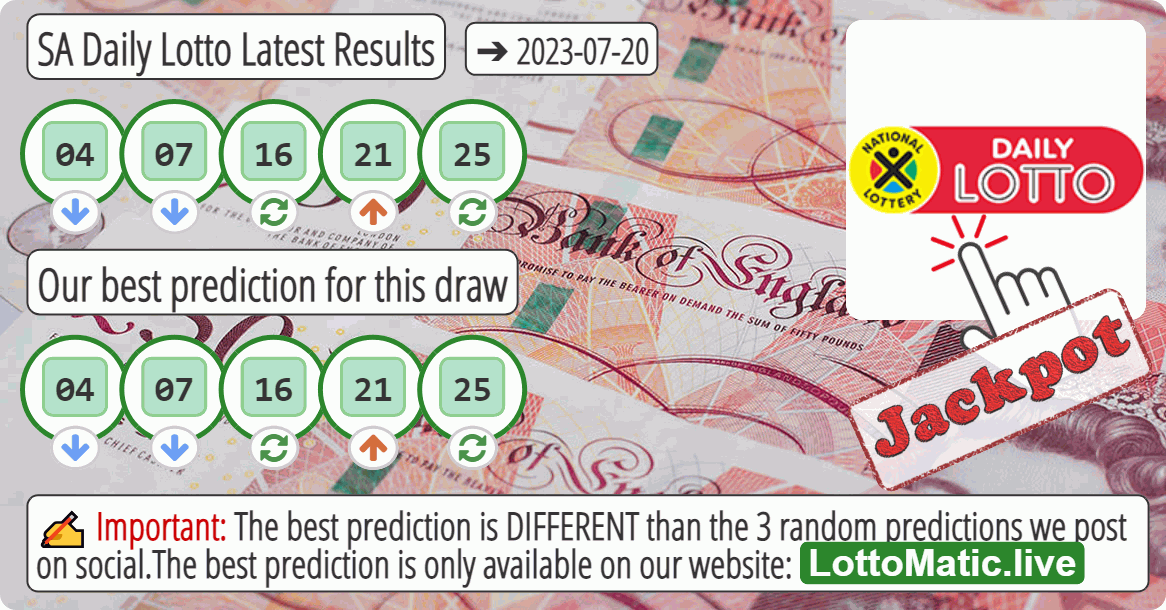 SA Daily Lotto results drawn on 2023-07-20