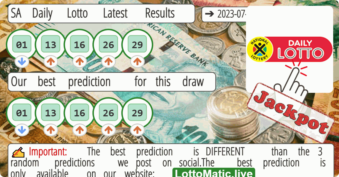 SA Daily Lotto results drawn on 2023-07-22