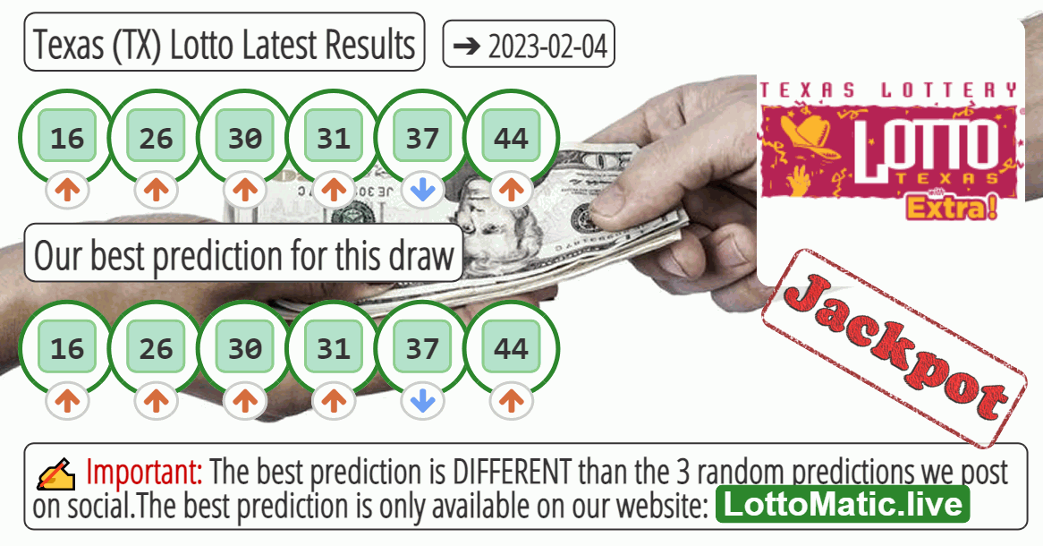 Texas (TX) lottery results drawn on 2023-02-04