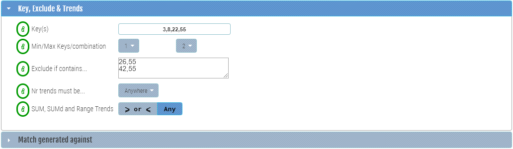 Number generator - Key, Exclude & Trends filters