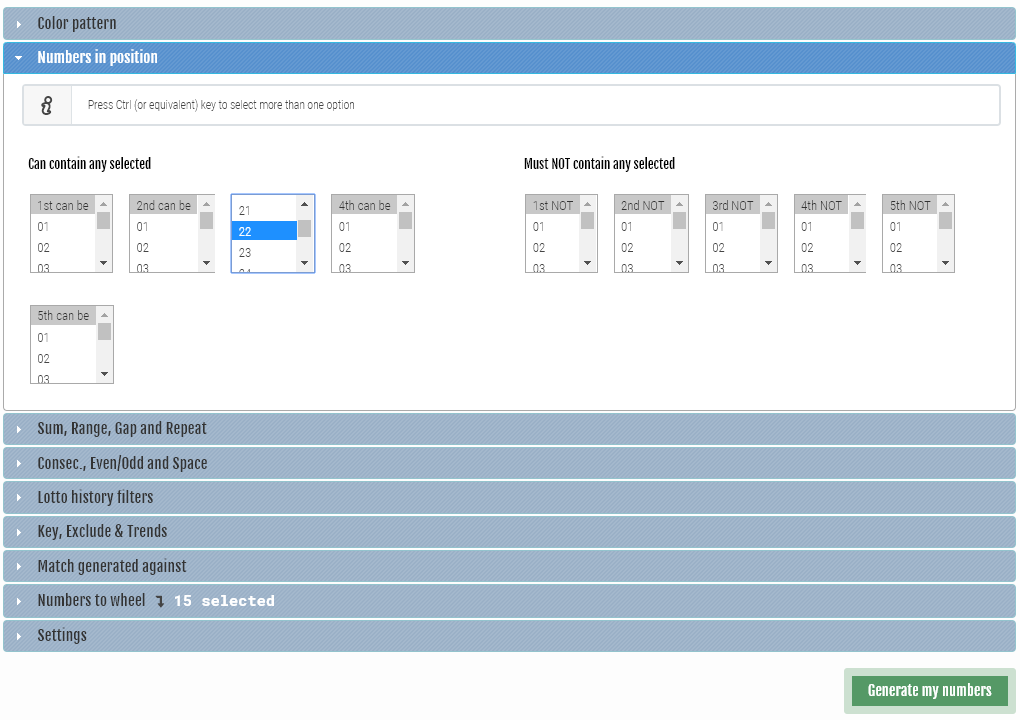 Number generator - Number colors filters too restrictive