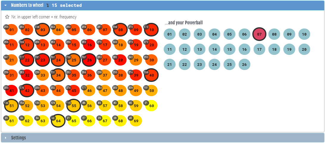 Number generator - numbers to wheel section