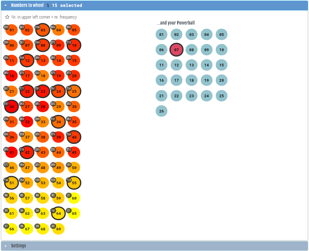 Number generator - numbers to wheel section