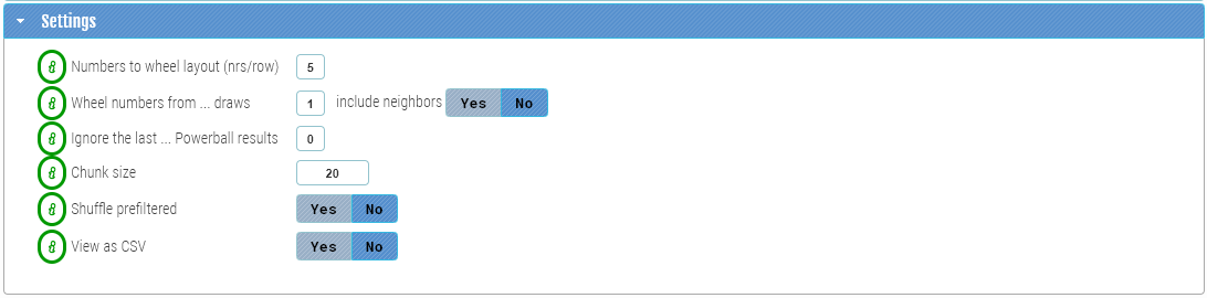 Number generator - settings panel